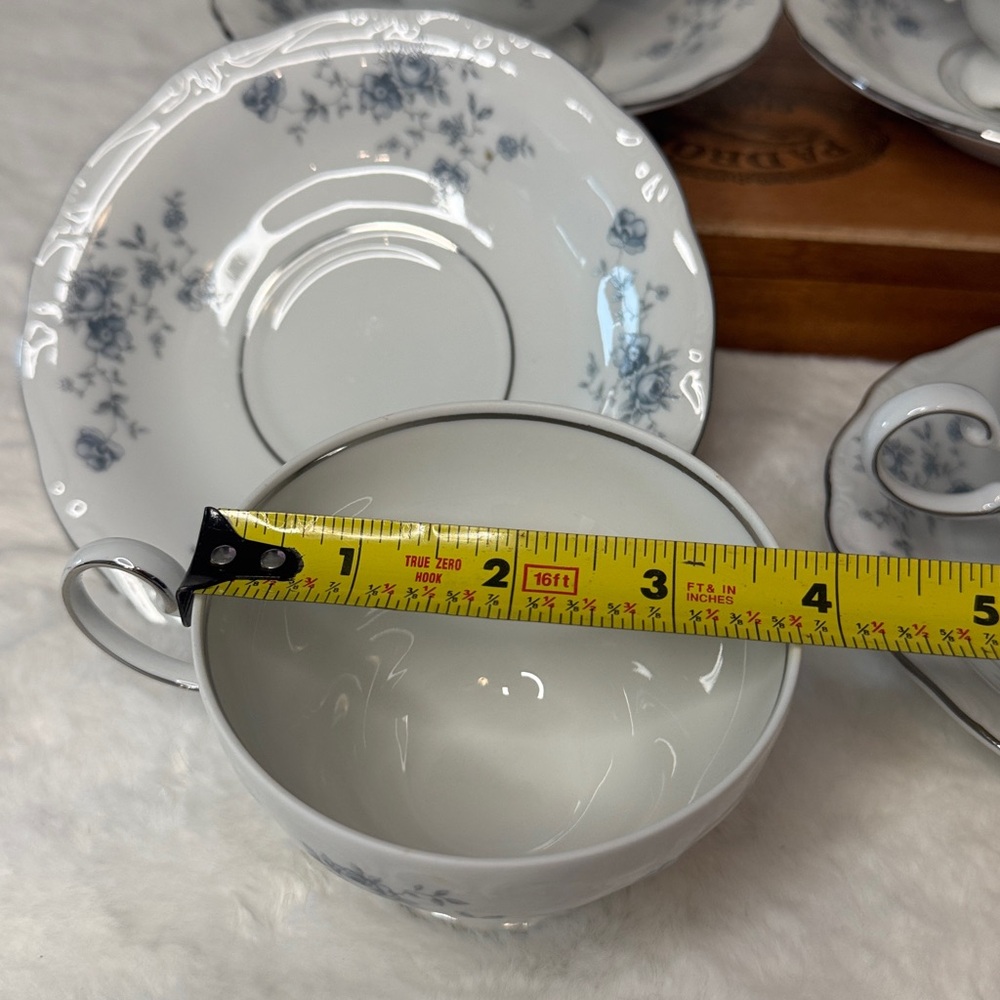 Johann Haviland Bavaria Germany Blue Garland Footed Teacups & Saucers, set of 8 - Picture 8 of 12